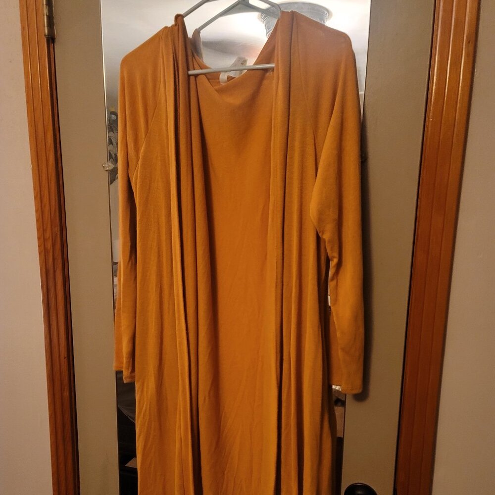 Zenana Outfitter Burnt Yellow/Orange Maxi Cardigan 3X